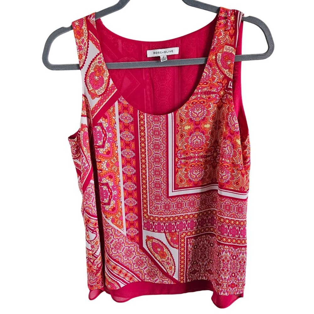 Rose + Olive Woman Size M Paisley & Floral Sleeveless Blouse Layered Colorful